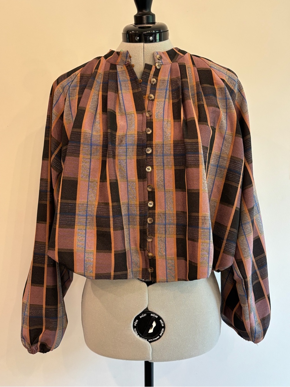 Indie Plaid Button-Front Blouse in Mauve and Black 0144